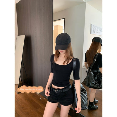 Short Design Elastic Mini Denim Shorts for Women