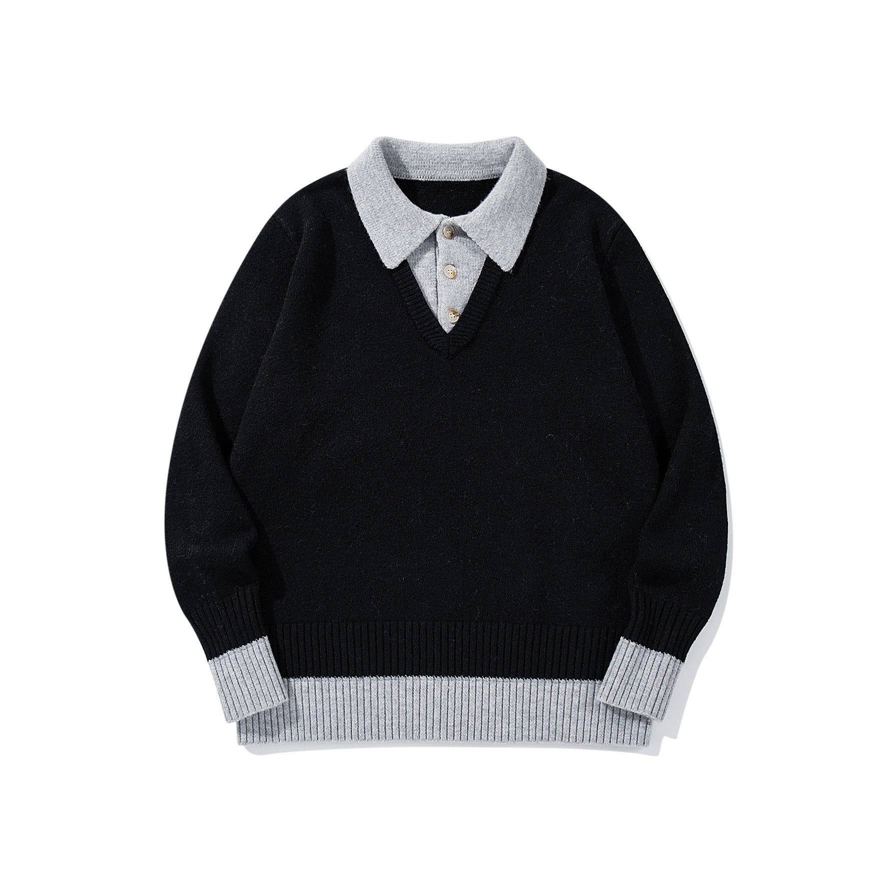 Color-Blocked Mock Two-Piece Knit Sweater