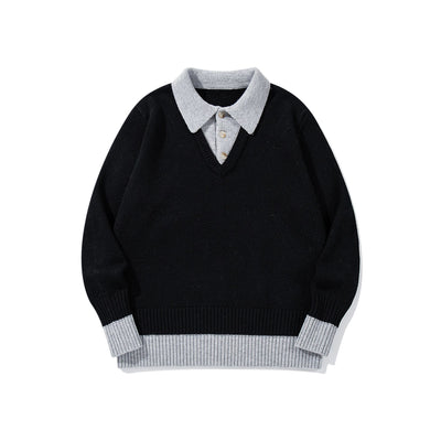 Color-Blocked Mock Two-Piece Knit Sweater
