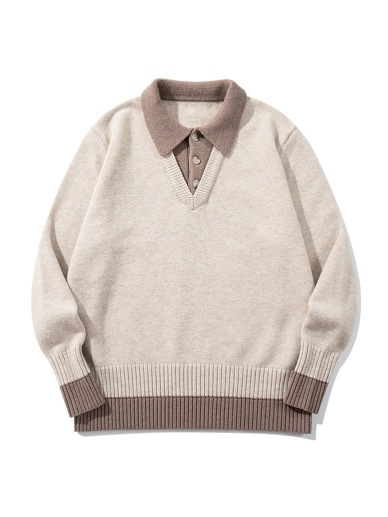 Color-Blocked Mock Two-Piece Knit Sweater