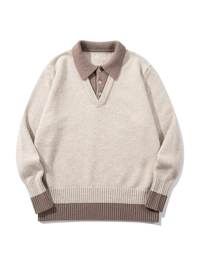 Color-Blocked Mock Two-Piece Knit Sweater
