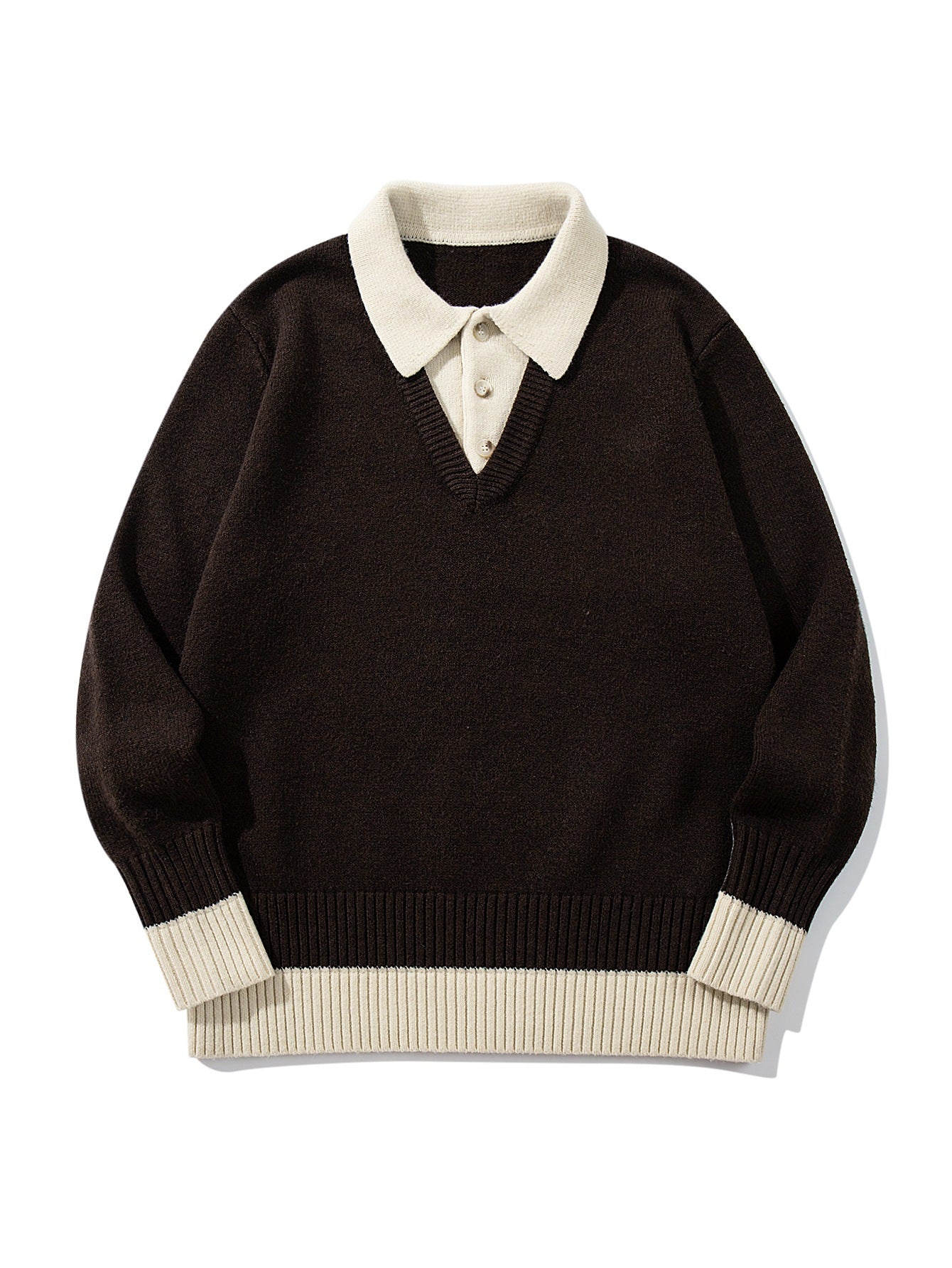 Color-Blocked Mock Two-Piece Knit Sweater
