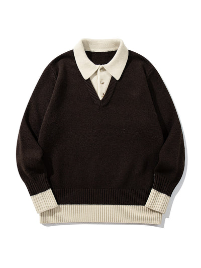 Color-Blocked Mock Two-Piece Knit Sweater