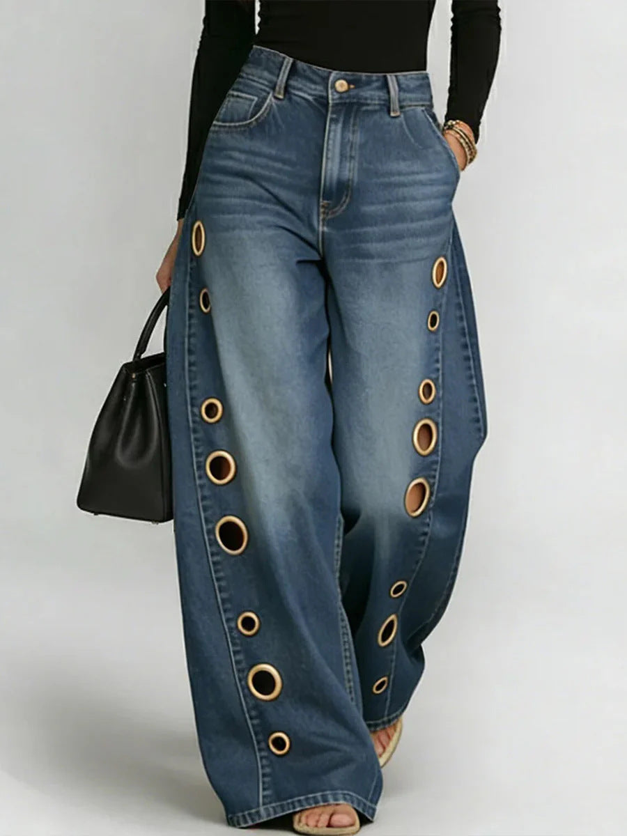 casual loose high-waisted wide-leg jeans