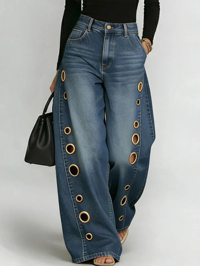 casual loose high-waisted wide-leg jeans
