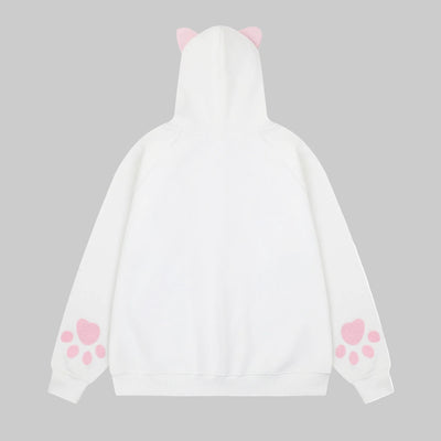 Color blocked cat face pocket hoodie