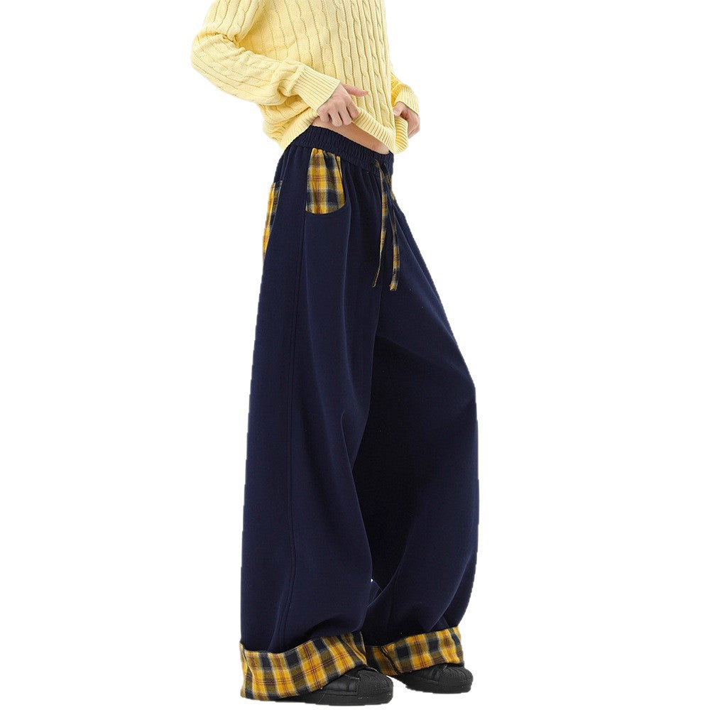 Plaid Color-Blocked Hoodie Pants for Men