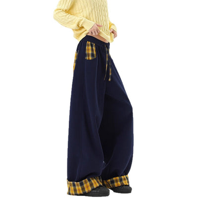 Plaid Color-Blocked Hoodie Pants for Men