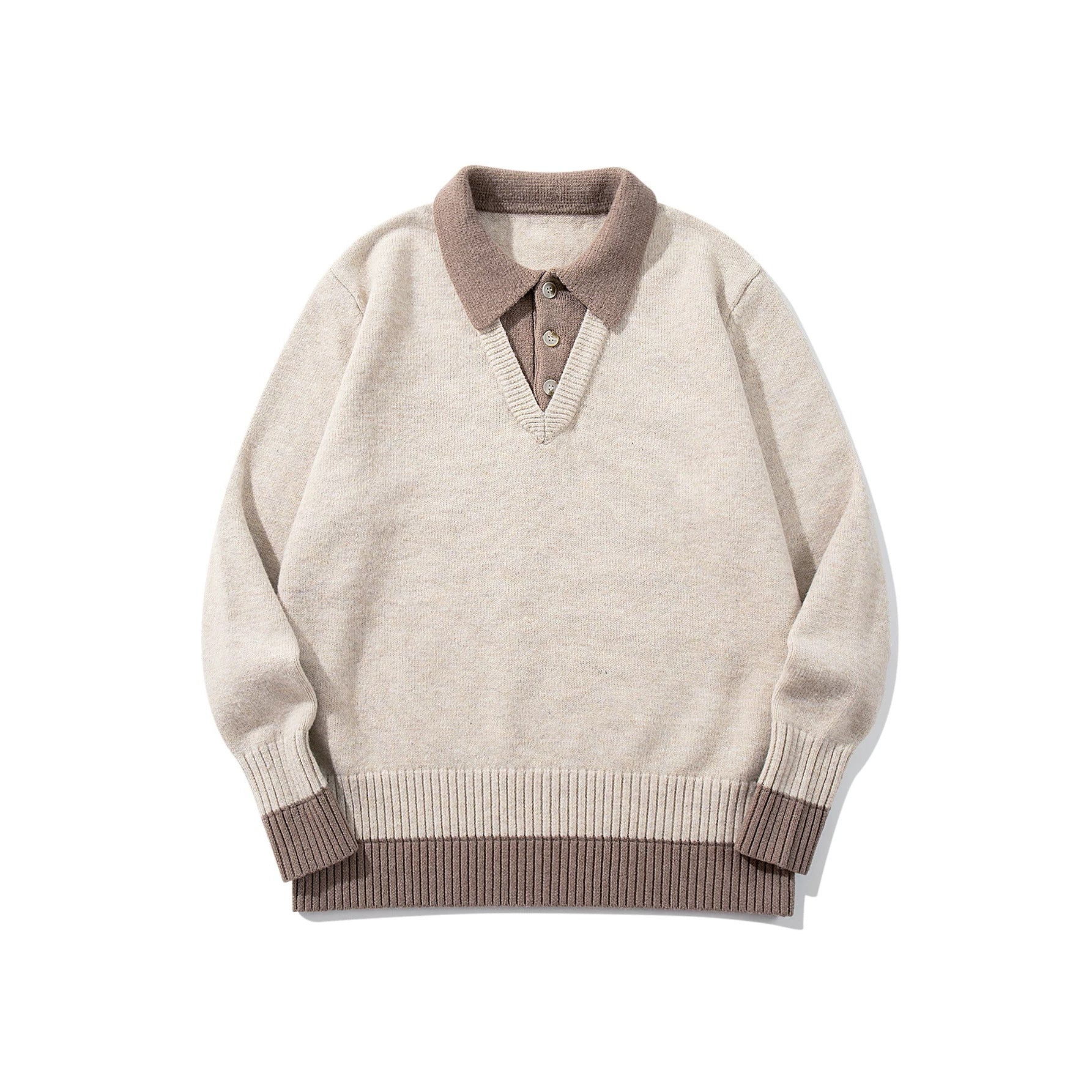 Color-Blocked Mock Two-Piece Knit Sweater