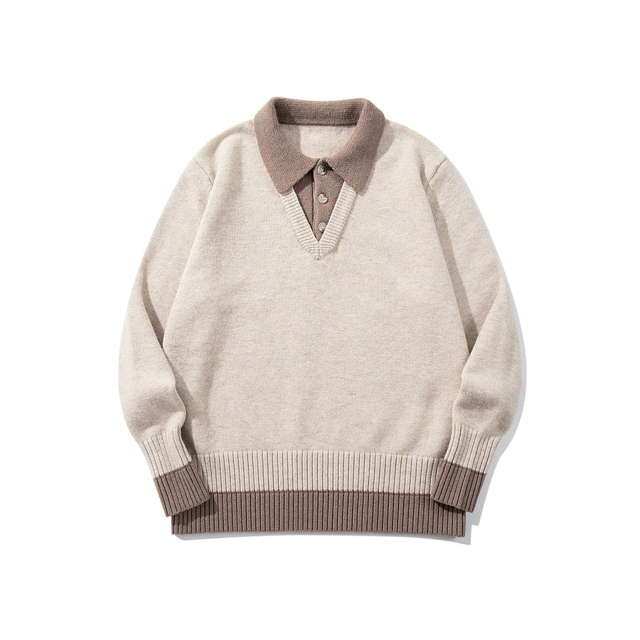 Color-Blocked Mock Two-Piece Knit Sweater 