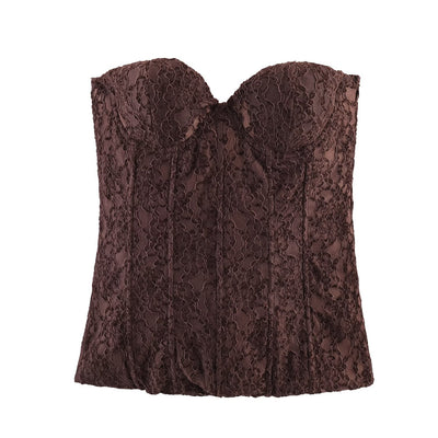 Chic Velvet Lace Bodysuit Crop Top for Women