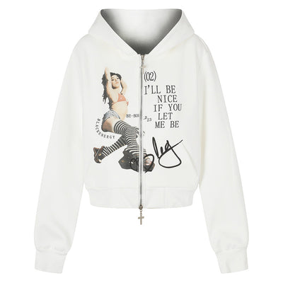 Letter printed light blue hooded jacket