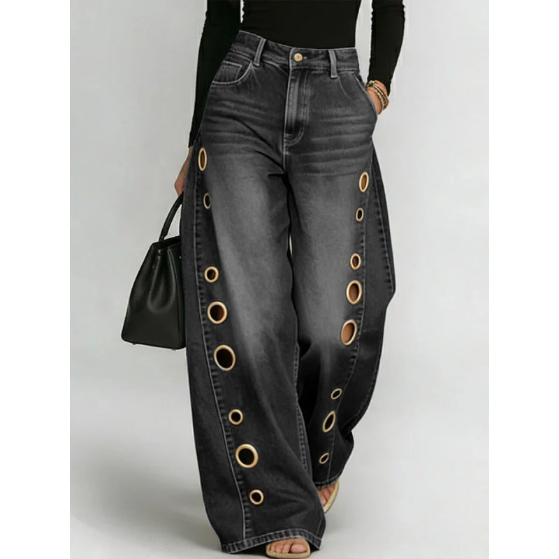 casual loose high-waisted wide-leg jeans