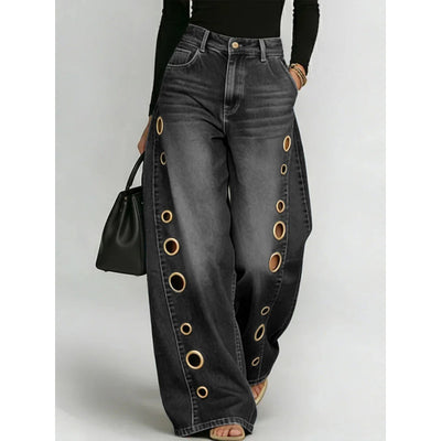 casual loose high-waisted wide-leg jeans