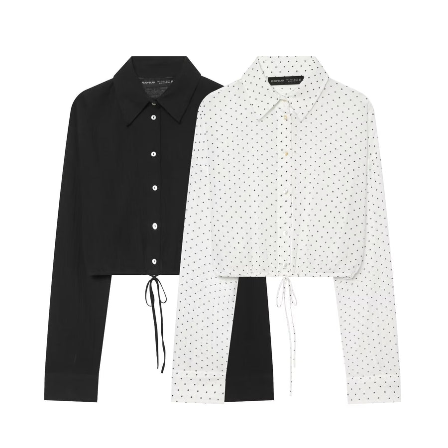 Adjustable polka dot embellished short chiffon shirt 