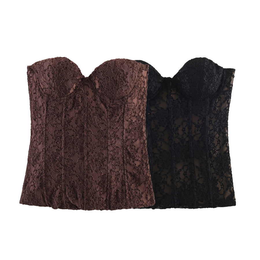 Chic Velvet Lace Bodysuit Crop Top for Women