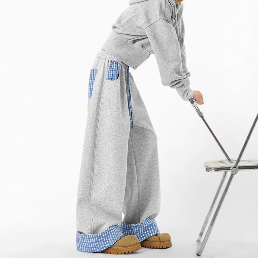 Plaid Color-Blocked Hoodie Pants for Men