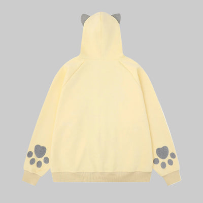 Color blocked cat face pocket hoodie