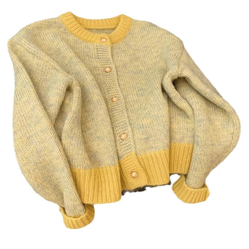 Chic Yellow Short Knit Cardigan for Women