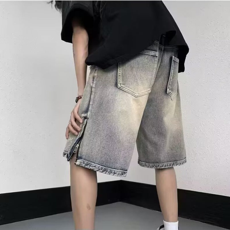 Five point hole beggar jeans shorts man