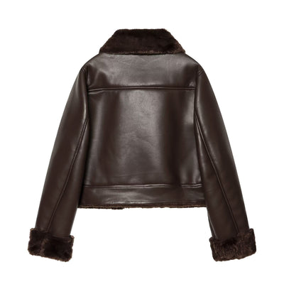 Casual fur collar faux fur jacket