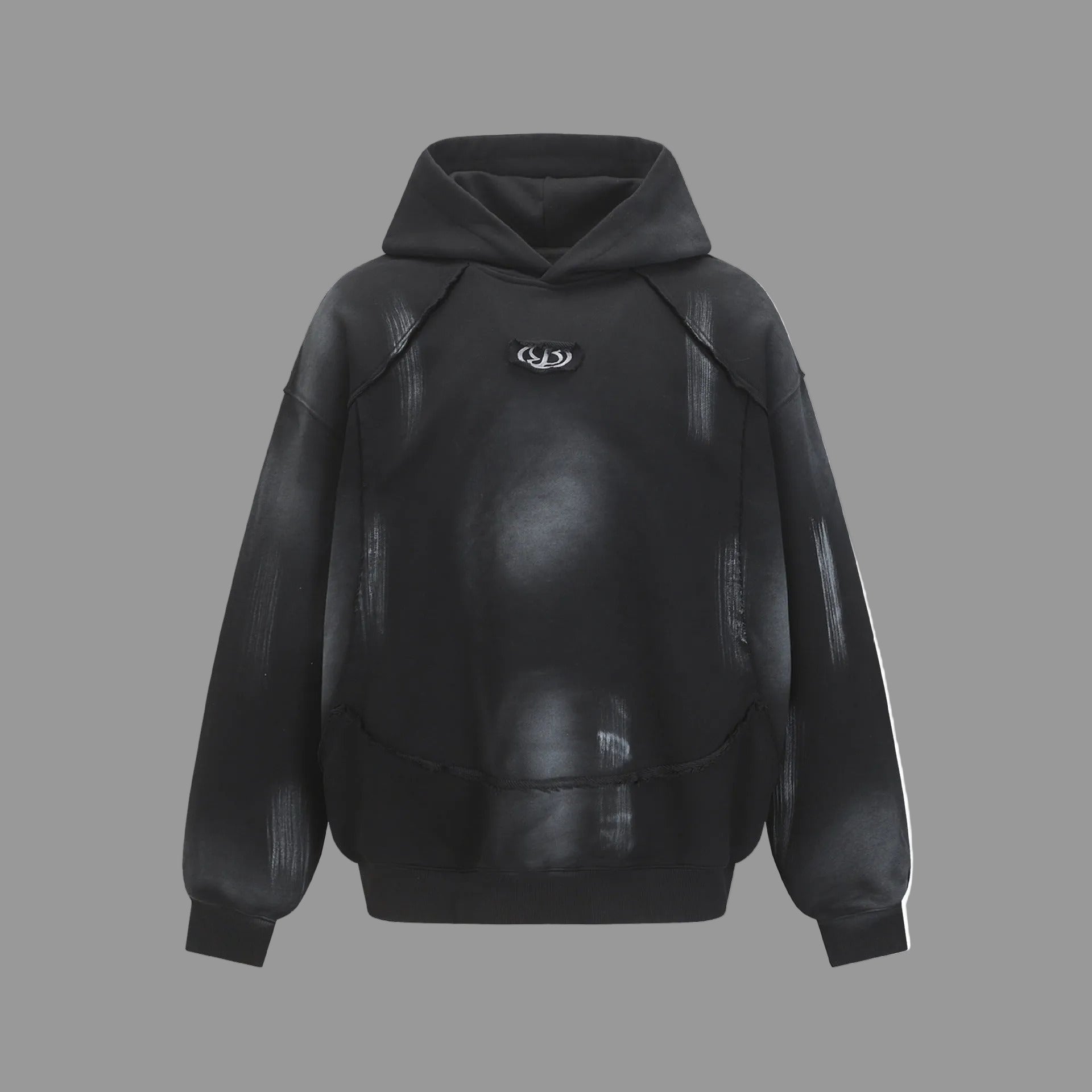 Hairy edge washed and spray dyed hoodie