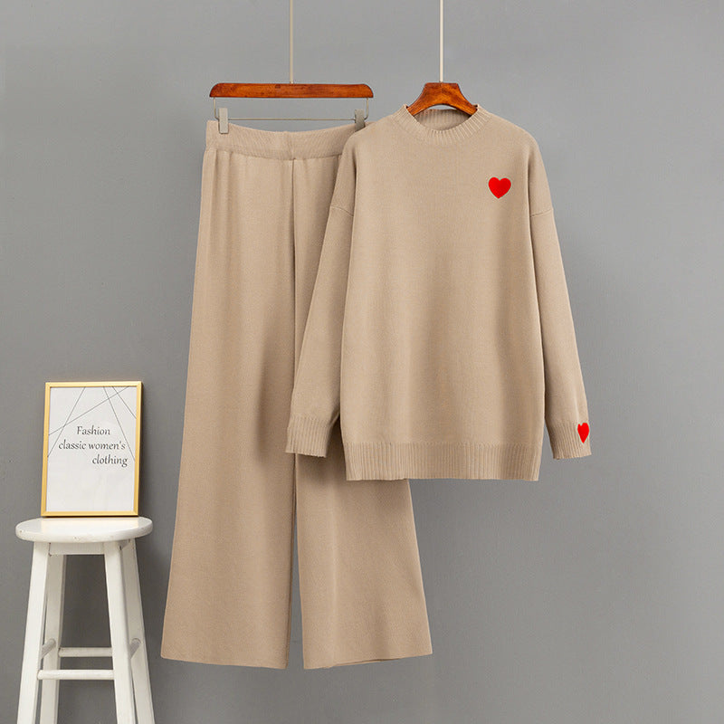 Long sleeved wide leg pants two-piece set for women