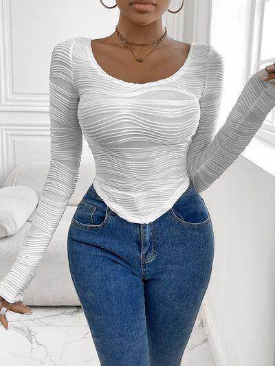 Perfee Scoop Neck Long Sleeve Top for Women Fashion