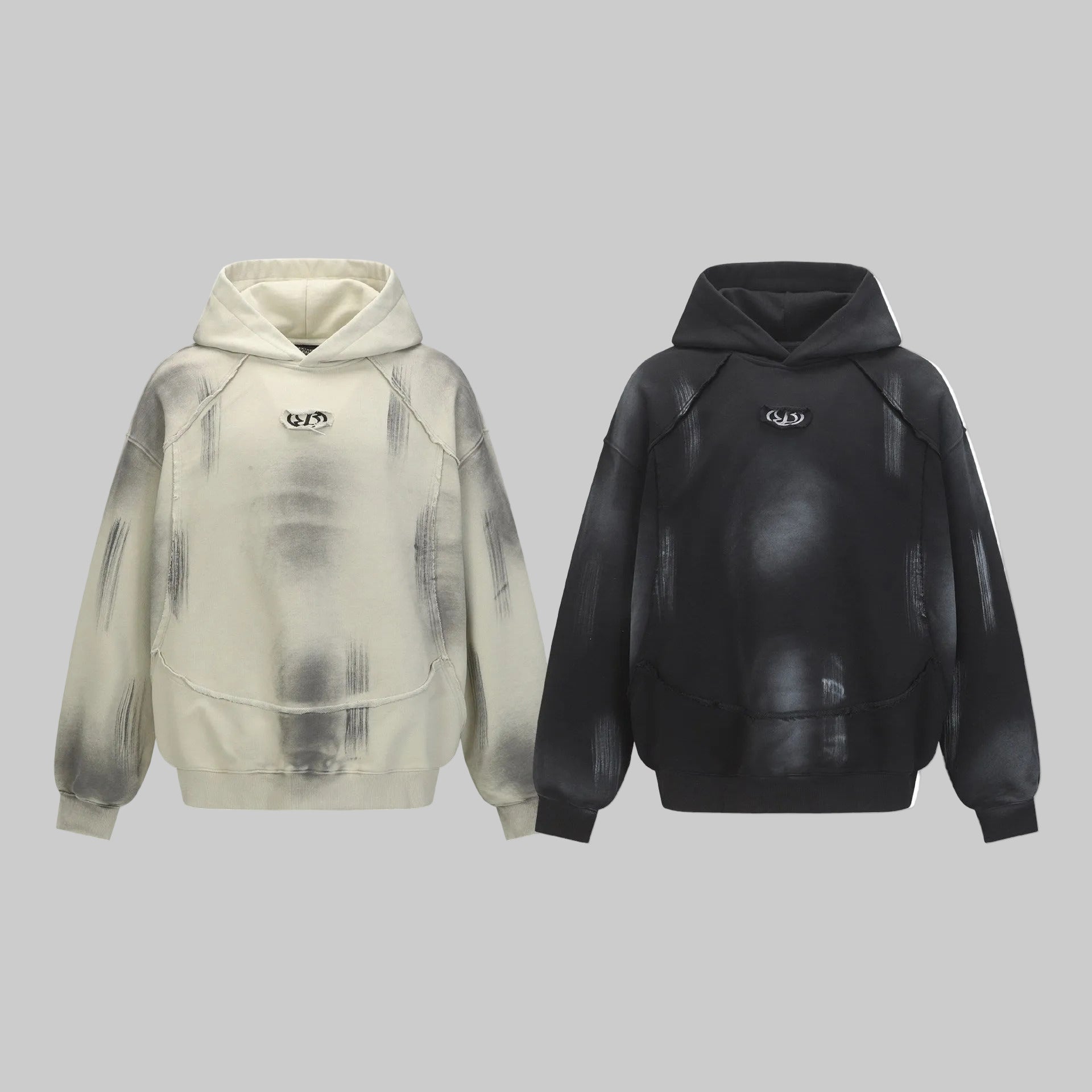 Hairy edge washed and spray dyed hoodie