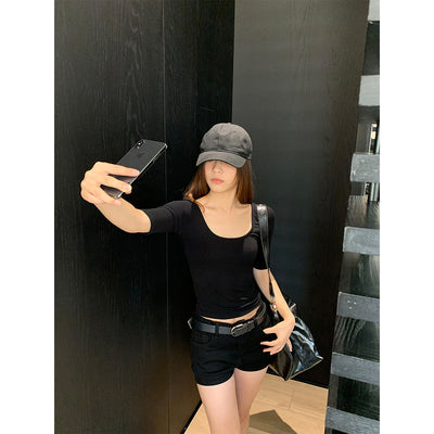 Short Design Elastic Mini Denim Shorts for Women