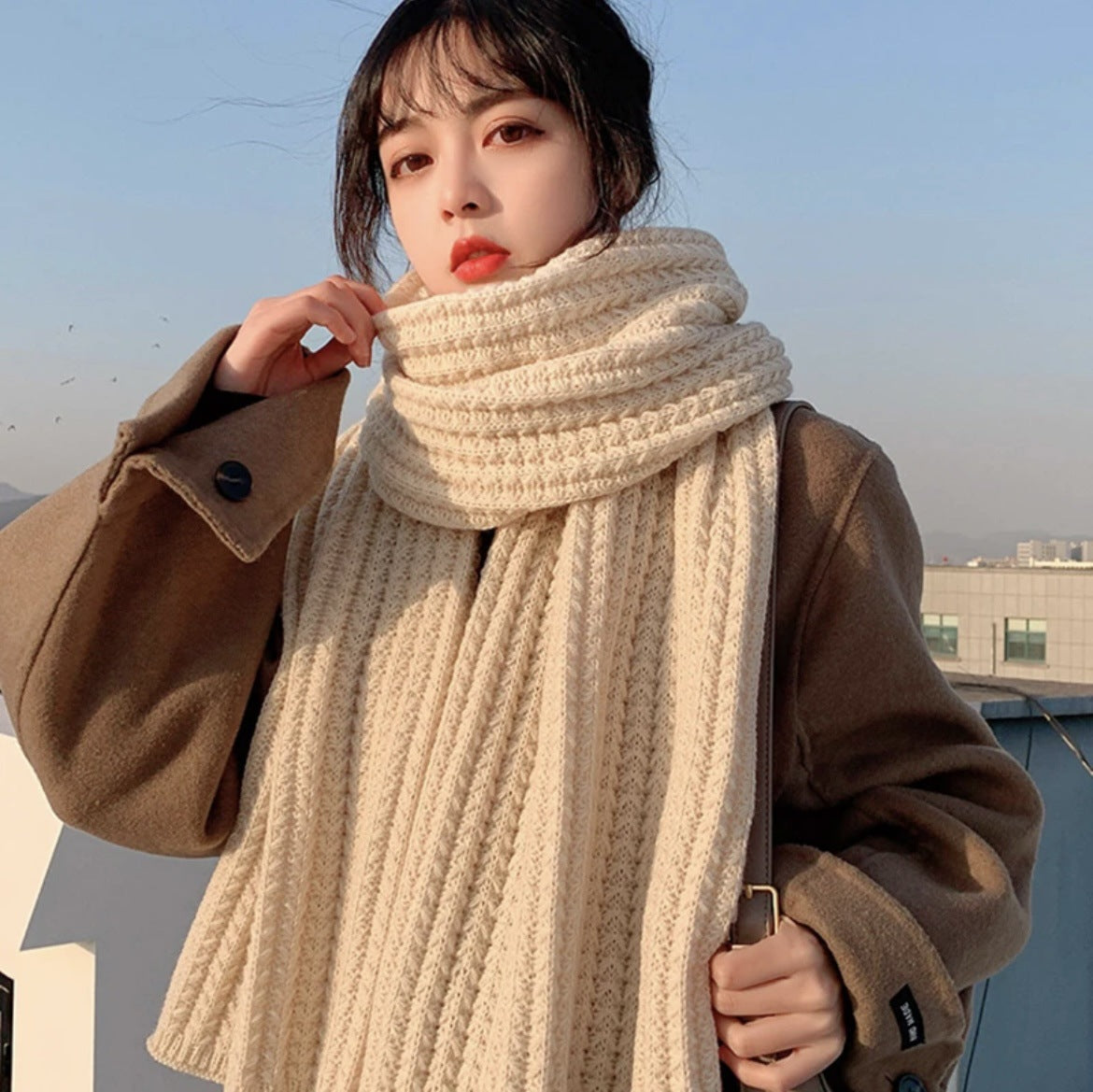 Autumn and winter neck scarf shawl, warm solid color