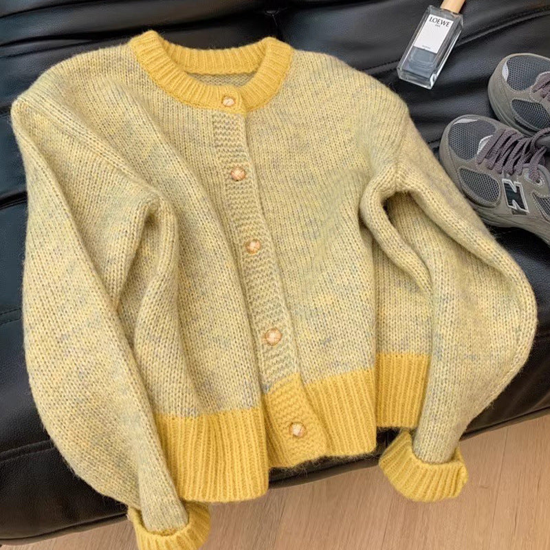 Chic Yellow Short Knit Cardigan for Women