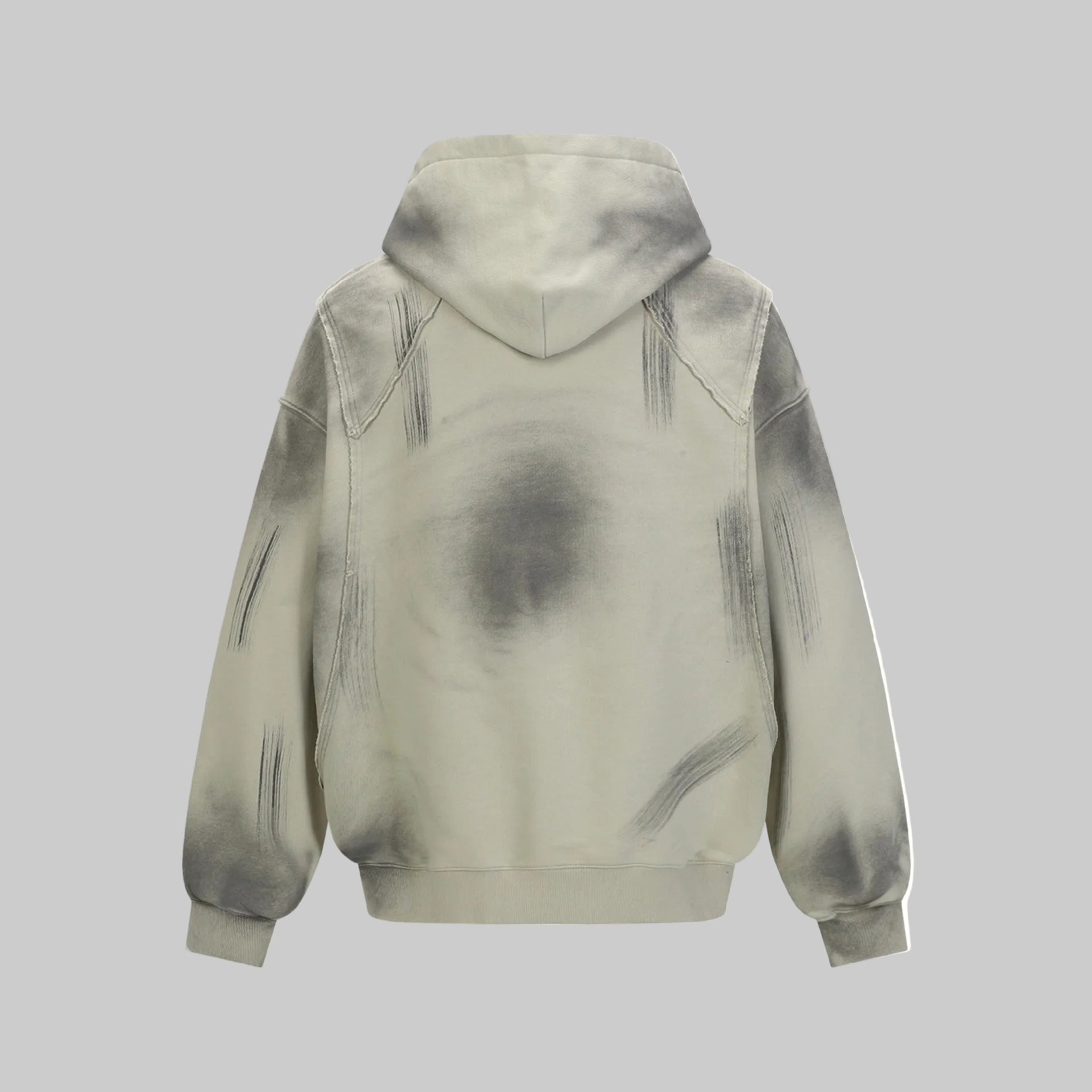Hairy edge washed and spray dyed hoodie