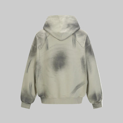 Hairy edge washed and spray dyed hoodie