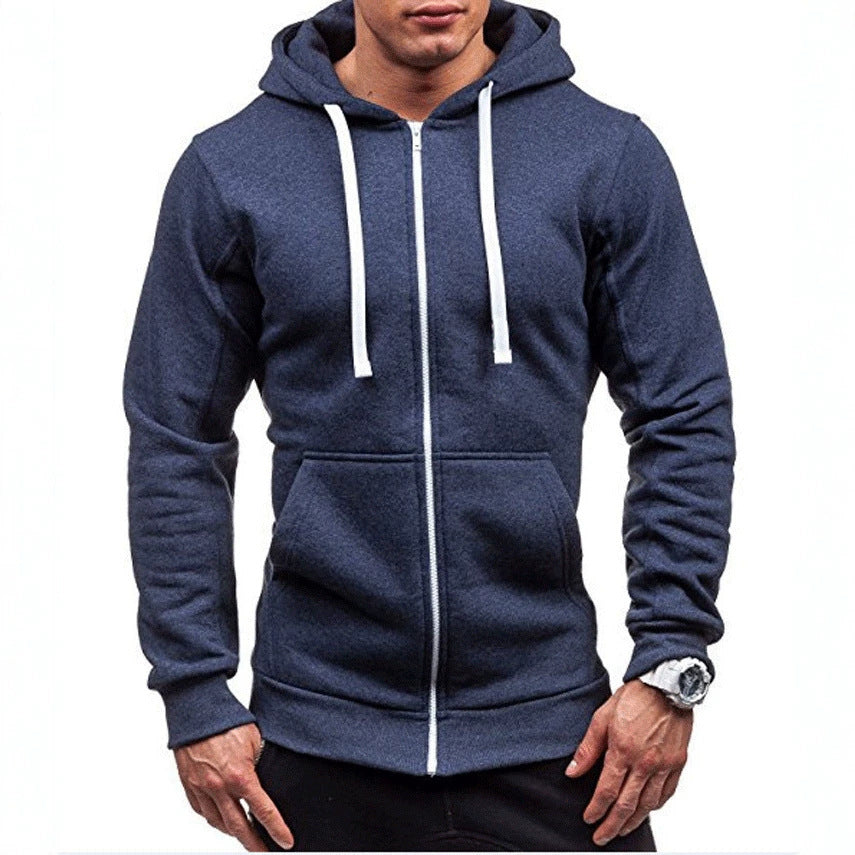 Men's Casual Solid Color Zip Up Hooded Sweatshirt Jacket