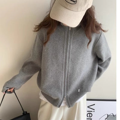 Lazy Style White High Neck Knit Cardigan for Women