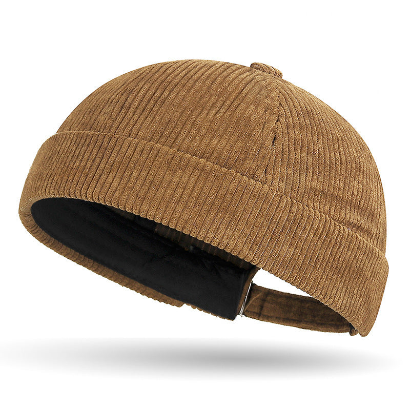 Solid color coarse corduroy melon skin hat