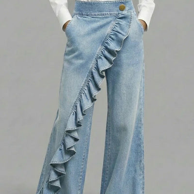 Vintage Irregular Mid-Waist Genuine Denim Pants