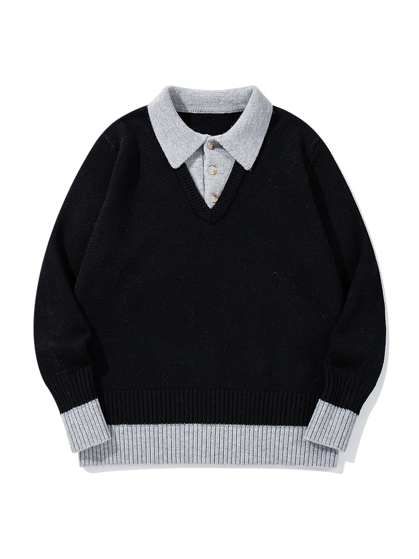 Color-Blocked Mock Two-Piece Knit Sweater