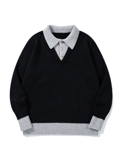 Color-Blocked Mock Two-Piece Knit Sweater