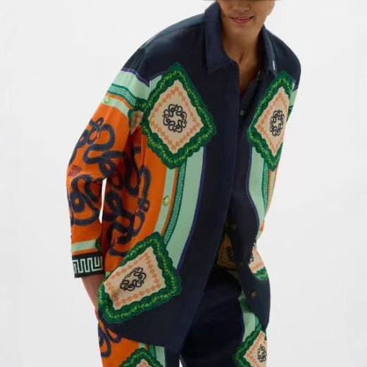 Printed Long Sleeve Shirt and Casual Trouser Set
