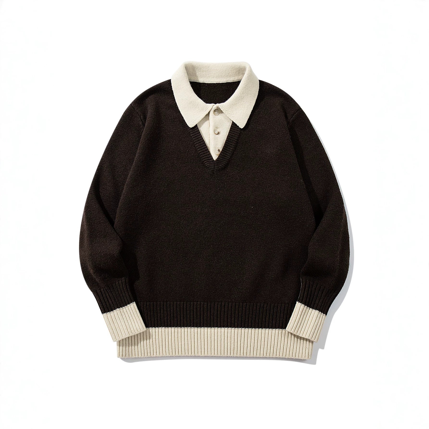 Color-Blocked Mock Two-Piece Knit Sweater