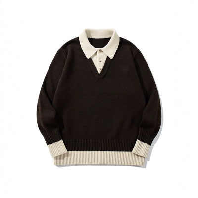 Color-Blocked Mock Two-Piece Knit Sweater