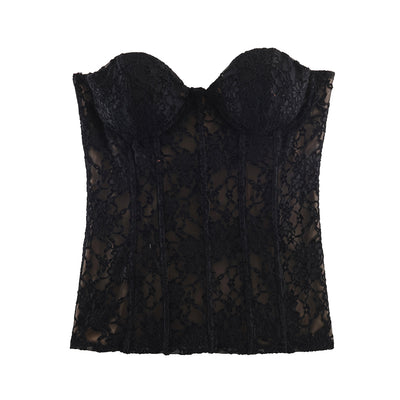 Chic Velvet Lace Bodysuit Crop Top for Women