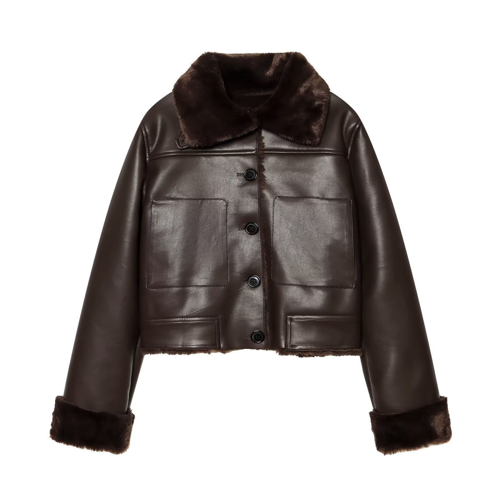 Casual fur collar faux fur jacket