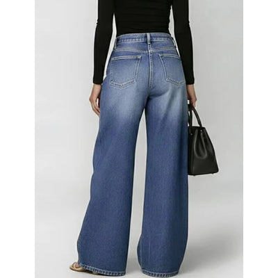 New jeans for women, metal eyelet design, casual loose high-waisted wide-leg jeans