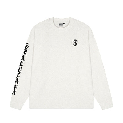 White Letter Oversized Long Sleeve T-Shirt for Men and Women