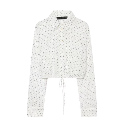 Adjustable polka dot embellished short chiffon shirt