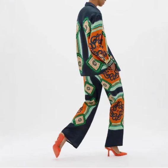Printed Long Sleeve Shirt and Casual Trouser Set