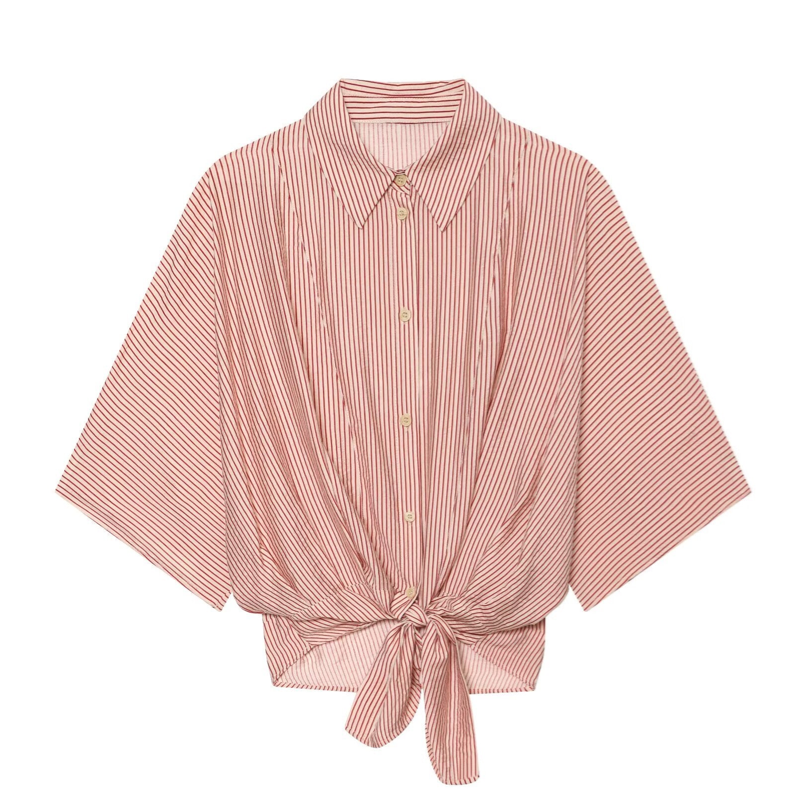 Versatile knot embellished striped shirt